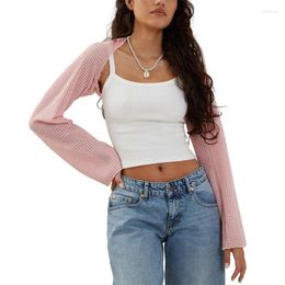 Women's Knits Xingqing Crochet Shrugs For Women Y2k Clothes Solid Colour Long Sleeve Open Front Cardigan Crop Top 2000s Clothing Streetwear