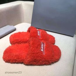 Family Sandals Thick Cake Woollen b Furry Women Shearling Wear New Autumn Winter Balencaiiga Soled Embroidery Sheep Slipper Word Sandal Lovers HA15