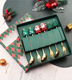 Dinnerware Sets 4pcs/6pcs Christmas Gift Box Cutlery Set Santa Claus Spoon And Fork For Friends Party