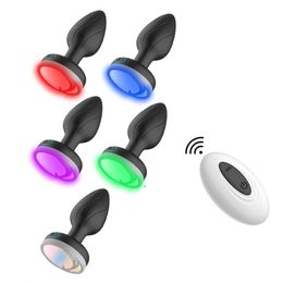 Anal Toys Silicone Led Anal Butt Plug Vibrator Luminous Lighting Anal Dilator Wireles Remote Control Erotic Vaginal Sex Toy Man Women Game 231030