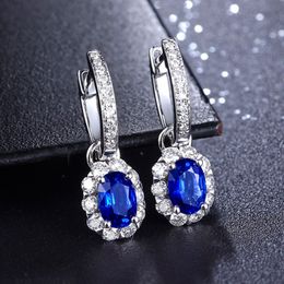 Earrings women Simulated sapphire blue crystal zircon diamond white gold red crystal rose gold earrings studs girlfriends wedding jewelry birthday gifts