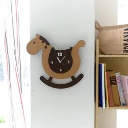 Wall Clocks Creative Clock Swing Trojan Horse Cartoon Cute Kids Bedroom Silent Quartz Decoration