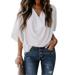 Women's Blouses Factory Direct Formal Fashion Sexy Tops Offices Women Casual Loose V Neck Shirt Soft Elegant High Quality Chiffon