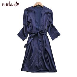 Fdfklak Sexy silk robe women spring summer lace dressing gowns female bathrobe casual sleepwear nightdress bridesmaid robes285U