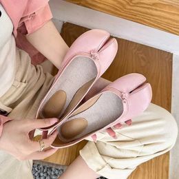 Dress shoes, shiny silver tabi ninja flats, women's bow ballet flats, split toe pink silk soft leather shoes, women's shallow mouth casual shoes, factory shoes