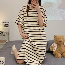 Women's Sleepwear Summer Nightgowns Women Striped Nightdress Ladies Sweet Cute Nightshirt Loose Large Size Home Clothes M-3XL
