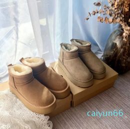 Womans Platform Snow Boots Australia Fur Warm Shoes Real Leather Chestnut Ankle Fluffy Booties For Women