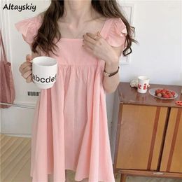 Women's Sleepwear Nightgowns Women Japanese Style Sweet Cute Pink Solid Loose Fashion Square Collar Ruffles Strap Summer Soft Vestidos