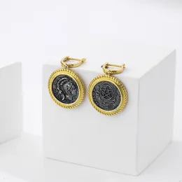 Dangle Earrings Silvology Real 925 Sterling Silver Vintage Head Portrait Knight Coin Drop For Women Round Do The Old Trend Fine Jewelry