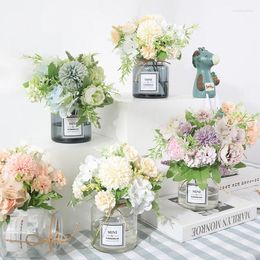 Decorative Flowers Ins Artificial Hydrangea Rose Daisy Flower Bouquet Living Room Table Decoration Fresh Arrangement Home