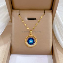 New Trendy Stainless Steel Lucky Blue Evil Eye Necklaces for Women Vintage Charm Bohemian Zircon Necklaces Party Jewellery Gifts