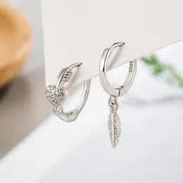 Hoop Earrings 925 Silver Needle Leaf Heart For Women Girls Elegant Fashion Wedding Party Punk Jewelry Eh346