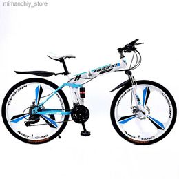 Bikes 24/26 Inch Bicycle Folding Mountain Bike 21/24/27Variable Speed Dual Disc Brake Adult Vehicle Magnesium Alloy Integrated Wheel Q231030