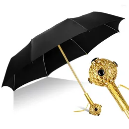 Umbrellas Gold Ball Luxury Umbrella Retro Sunshade Creative Parasol Beautiful Black Three Folding Outdoor U5M