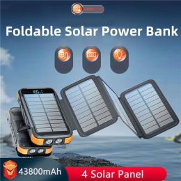 43800mAh Portable Foldable Solar Power Bank for iPhone 14 Samsung Huawei PD 20W Fast Charging Powerbank Built in Cable Poverbank