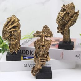 Decorative Objects Figurines Thinker Statue Silence is Gold Abstract Art Figurine No Hear No See No Speak Modern Home Resin Sculptures Decorative Objects 231030
