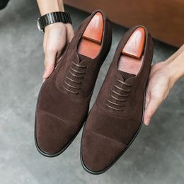 Dress Shoes Arrival Men Pointed Toe Casual Suede Leather Shoes Male Lace Up Oxfords Wedding Dress Formal Flats Footwear Zapatos Hombre 231027