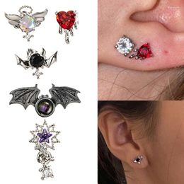 Stud Earrings Stainless Steel Red Blood Wing Earring Dark Personality Bat Screw Back Post Women Girl Teen