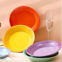 Plates Porcelain For Gradient Colour Round Steak Tray Ceramic Dinnerware Household Dining Tools French Party Dessert Dish