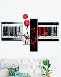 Multi piece combination 4 pcsset Canvas Art Abstract Oil Painting Knife flowers Black White and Red Wall Decor handpainted Pictu9039370