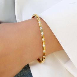 Bangle Fashion Cubic Zircon Bracelets For Women Luxury Stainless Steel Gold Color Cuff Charm Girls Exquisite Jewelry Gift