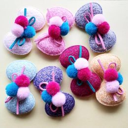 Hair Clips 20PCs Round Fur Balls Decorated Ribbon Bow Cotton Fabric Patch Sticker Craft Fit Girls Jewelry Garment Decor