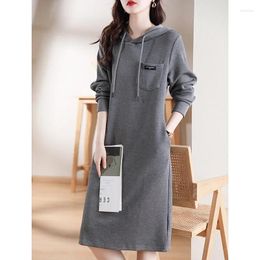 Casual Dresses Women Hoodies Autumn Winter Hooded Big Pocket Sweatshirt Dress Long Sleeved Loose Office Lady Sport Vestidos 2023