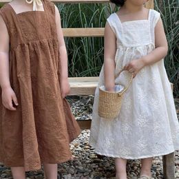 Girl Dresses Kids Clothes 2023 Summer Ins Style Girl's Dress Sleeveless Sundress Embroidery Lace