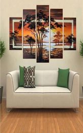 handpainted oil The trees African sunrise Landscape oil painting on canvas wall art 5 piece set FZ00198502923239235