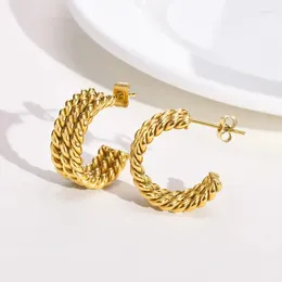 Hoop Earrings Creative Multilayer Thread Twisted C Shape Waterproof Stainless Steel Distortion Interweave Hammered Ear Jewellery