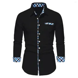 Men's Casual Shirts High Quality Business Solid Colour Spliced Long Sleeve Polo Shirt Designer Comfortable Soft Fabric Top