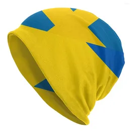 Berets Unisex Knit Winter Beanie Warm Ski Crochet Slouch Hat Soft Flag Of Sweden And Ukraine.svg Women Men Cap