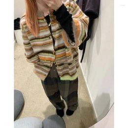 Women's Knits 2023 Spring/summer Street Hippy Mohair Stripe Knitted Split Sleeve Cardigan Coat Unisex