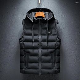 Men's Vests Cotton Vest With Zipper Pockets Thick Padded Waistcoat Windproof Winter Hood Closure