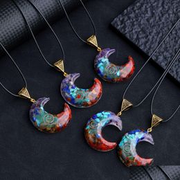 Charms Natural Stone Charm Plastic Wrapped Crescent Moon Pendant Chakra Crystal Beads Rope Necklaces Jewellery For Girl Women Dhgarden Dh7Jg
