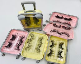 Whole 2 pairsCase in Suitcase 25mm length soft Mink Strip Lashes Unique Packaging2653104