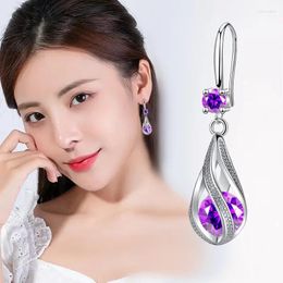 Dangle Earrings Beautiful Silver Plated Shining Purple Crystal For Women Caluas Fashion Jewellery Party Wedding Christmas Gifts