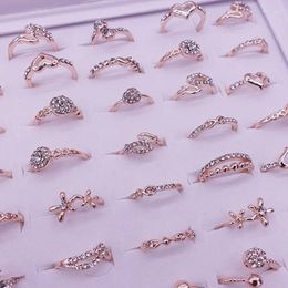 Cluster Rings Wholesale 10pcs/Lot Mix Styles Fashion Crystal Rhinestone For Women Vintage Thin Alloy Finger Trend Jewellery Gift