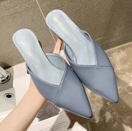 New Slippers Woman Summer Pointed Head Sandals Fashion Wine Glass Mules Low-heeled Half Slipper Non-slip Shoes Ladies