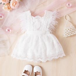 Girl Dresses 0-6Y Baby Girls Feather Tassel Lace Floral Dress Children Sleeveless Square Neck A-line Kids Summer Clothes