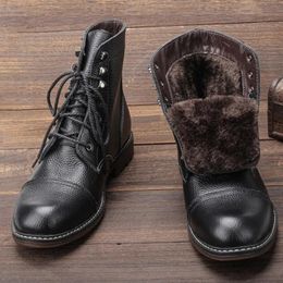 Boots Natural Cow Leather Men Winter Boots Plus Size American Style 8111 Paratrooper Boots Warm Motorcycle boots Ankle Winter Shoes 231026