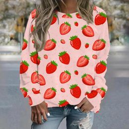 Women's Hoodies Strawberry 3D Printed Round Neck Sweater 2023 Autumn Top Plus Size Comfortable And Versatile Pullover