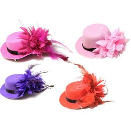 Vintage women bride fascinator mini top hat cap wedding ribbon gauze lace feather flower hats party hair clips caps millinery hair299k