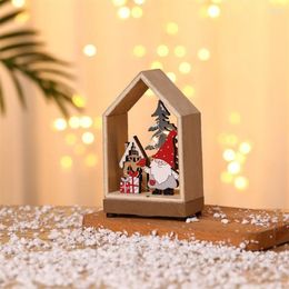 Christmas Decorations Santa Claus Wooden Ornaments Decoration Gift Luminous Cabin Forest 2023 Year Decor Table Home