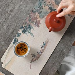 Tea Napkins Table Flag Cloth Chinese Towel Mat Double-sided Ancient Painting Waterproof Zen Dry Bubble Single