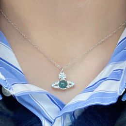 Designer Viviane Vivienen Westwoods NewDowager Blue Green Transit Bead Saturn Necklace Personalised Versatile Ins Style Diamond Planet Collar Chain