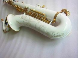 Novo saxofone tenor branco T-992 alta qualidade b plana sax tocando profissionalmente parágrafo música chave de ouro branco com caso