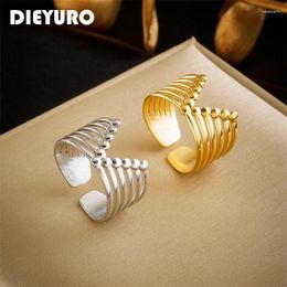 Cluster Rings DIEYURO 316L Stainless Steel Creative V-Shaped Line Open Ring For Women Men Design Girls Finger Hip Hop Jewellery Gifts