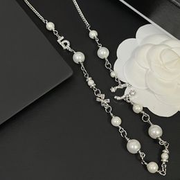 Designer Pearl Diamond Chain Necklace Boutique Style Christmas Gift Necklace Romantic Women Jewellery Long Chain 925 Silver Plated Gorgeous Design Charm Necklace