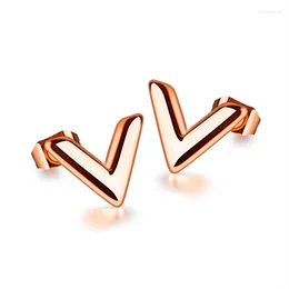 Stud Earrings RE Special V Shaped Women Stainless Steel Rose Gold Color Never Faded Jewelry